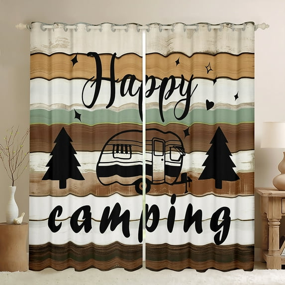 Manfei Happy Camping Blackout Curtains Set of 2 (52x84 Each),Travel Car Rv Accessories Window Curtains,Rustic Camper Theme Curtains and Drapes For Girl Boy,Microfiber Bedroom Decor