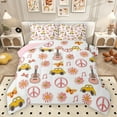 thumbnail image 1 of Homewish Happy Camping Child Full Size Comforter Sets, Groovy Blossoms Flower Bedding Comforter Set, Peace and Love Reversible Bedding Sets, Breathable Home Decor, 3 Pieces, 1 of 8