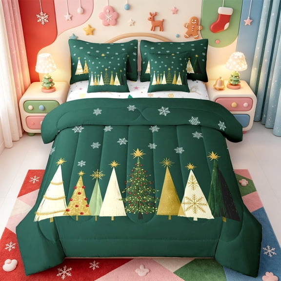 Manfei Happy Christmas 7 Pieces Full Size Bedding Sets,Cute Elf Full Size Bed in a Bag,Xmas Reversible