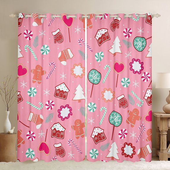 Manfei Happy Christmas Black Out Curtains,Cute Flower Floral Curtains Pack of 2 (42x63 Each),Colorful Candy Bedroom Curtains For Teens,Breathable Home Decor