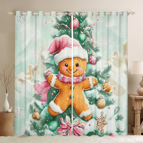 Manfei Happy Christmas Black Out Curtains,Lovely Gingerbread Man Curtains Pack of 2 (42x63 Each),Chic Xmas Tree Bedroom Curtains For Teens,Breathable Home Decor