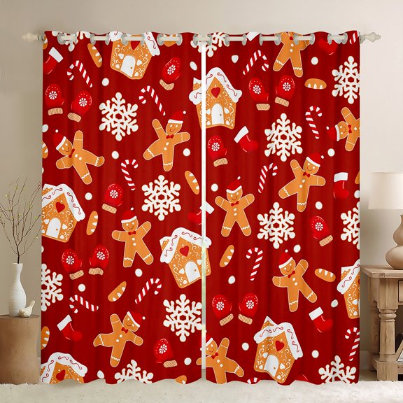 Manfei Happy Christmas Blackout Curtains Set of 2 (52x84 Each),Xmas Gingerbread House Window Curtains,Candy Cane Snowflake Curtains and Drapes For Teens,Breathable Home Decor