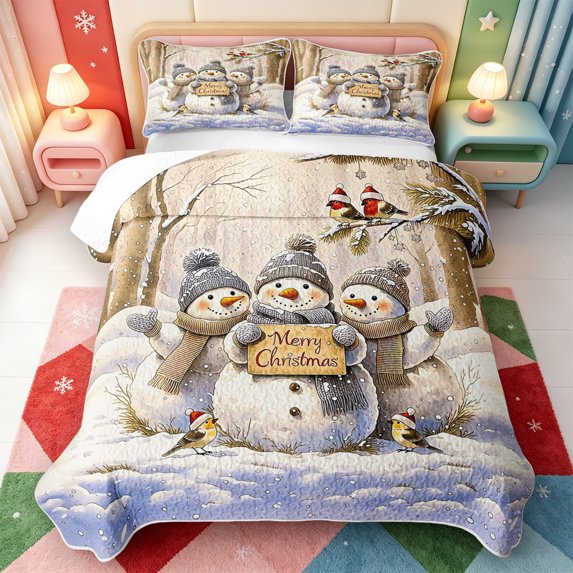 Manfei Happy Christmas Quilt King,Whimsical Animals King Coverlet Set,3pcs,1 Bedspread and 2 Pillowcases