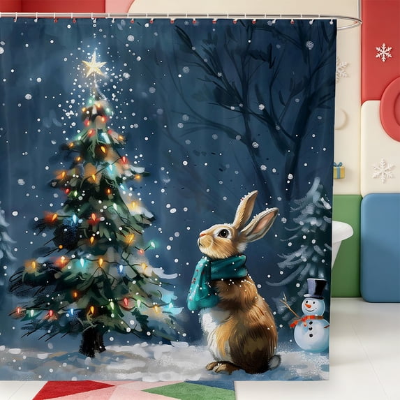 Manfei Happy Christmas Shower Curtain 72Wx72L,Cute Reindeer Bathroom Curtain