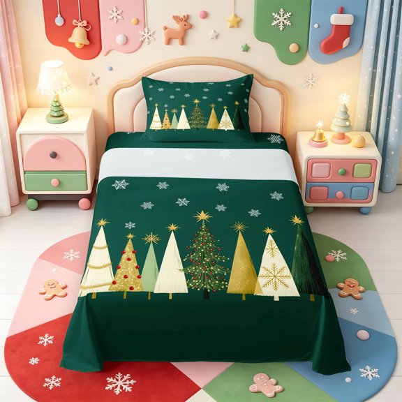 Manfei Happy Christmas Twin Sheets,Cute Elf Bedding,3pcs,1 Flat Sheet,1 Fitted Sheet and 1 Pillowcase