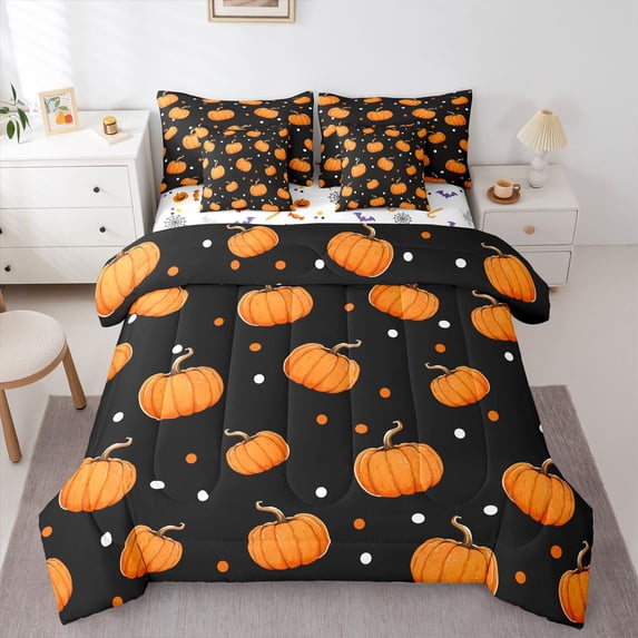 Manfei Happy Halloween 7-Piece Twin Bedding,Lovely Ghosts Bedding Comforter Set,Pink,Halloween Reversible