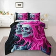 thumbnail image 1 of Manfei Happy Halloween Full Size Comforter Sets,Gothic Theme Skull Bedding Comforter Set,Pink Gray Black Bedding Sets For Teens,Breathable Home Decor Reversible,3-Piece, 1 of 8