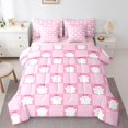 thumbnail image 1 of Manfei Happy Halloween Ghosts 7pcs Queen Bedding,Pink Grid Print Bedding Comforter Set Queen,Pink Reversible, 1 of 7