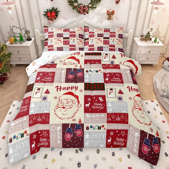 Manfei Happy Holiday Bedding Comforter Set,Christmas Santa Claus Twin Comforter Sets,Happy New Year Bedding Set For Girls Boys,Breathable Home Decor Reversible,2-Piece