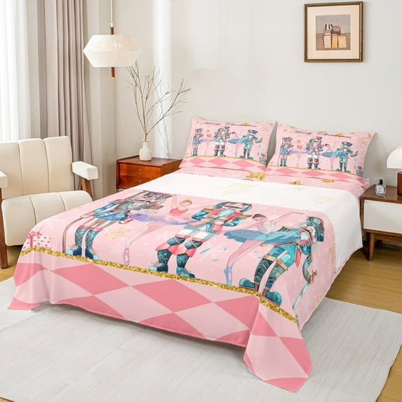 Manfei Happy New Year Bed Sheets,Xmas Nutcracker Soldier King Sheets,Ballet Girl Sheet Set For Child,Breathable Home Decor,4pcs