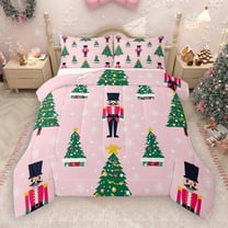 Manfei Happy New Year Bedding Comforter Set,Christmas Nutcraker Soldier Twin Comforter Sets,Green Xmas Tree Bedding Set For Teens,Ultra Soft Home Decor Reversible,2pcs