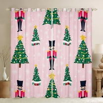 Manfei Happy New Year Black Out Curtains,Christmas Nutcraker Soldier Curtains Pack of 2 (42x63 Each),Green Xmas Tree Bedroom Curtains For Teens,Ultra Soft Home Decor