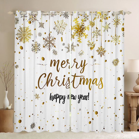 Manfei Happy New Year Black Out Curtains for Preppy Children Kids,Xmas Snowflake Curtains Pack of 2 (42x63 Each),Merry Christmas Bedroom Curtains,Luxury Bedroom Decor