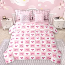 Manfei Happy Valentine'S Day 7-Piece Twin Bedding Sets,Cute Bowtie Bow Bedding Comforter Set,Pink Loves Print Sheet Sets For Girls Kids,Ultra Soft Home Decor Reversible