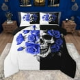 thumbnail image 1 of Manfei Happy Valentine'S Day Bedding Comforter Set,Gothic Skull Skeleton Twin Comforter Sets,Blue Floral Flowers Bedding Set For Adults,Microfiber Bedroom Decor Reversible,2 Pieces, 1 of 8