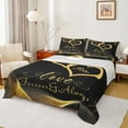 thumbnail image 1 of Manfei Happy Valentine'S Day Full Size Sheets,Cute Herat Print Bed Sheets,Gold Black Sheet Sets For Girls Kids,Ultra Soft Home Decor,4 Pieces, 1 of 7