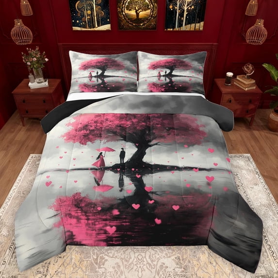 Manfei Happy Valentine's Day Bedding Comforter Set 2pcs for Female Men,Romantic Couple Lover Twin Comforter Sets Microfiber,Love Heart Print Breathable Bedding Set,Microfiber Bedroom Decor