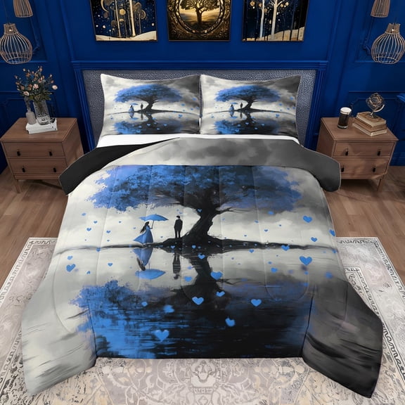 Manfei Happy Valentine's Day Full Size Comforter Sets 3-Piece for Female Men,Romantic Couple Lover Bedding Comforter Set,Love Heart Print Lightweight Bedding Sets,Microfiber Bedroom Decor,Reversible