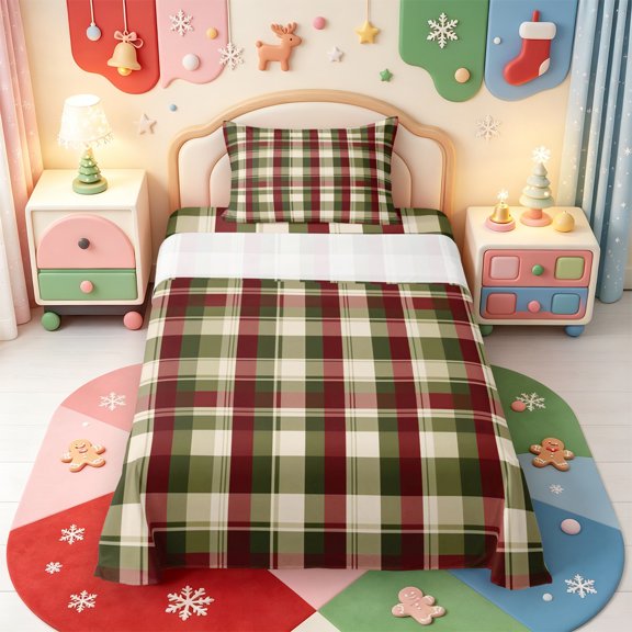 Manfei Happy Xmas Twin Sheets,Cartoon Christmas Elf Bedding,3pcs,1 Flat Sheet,1 Fitted Sheet and 1 Pillowcase