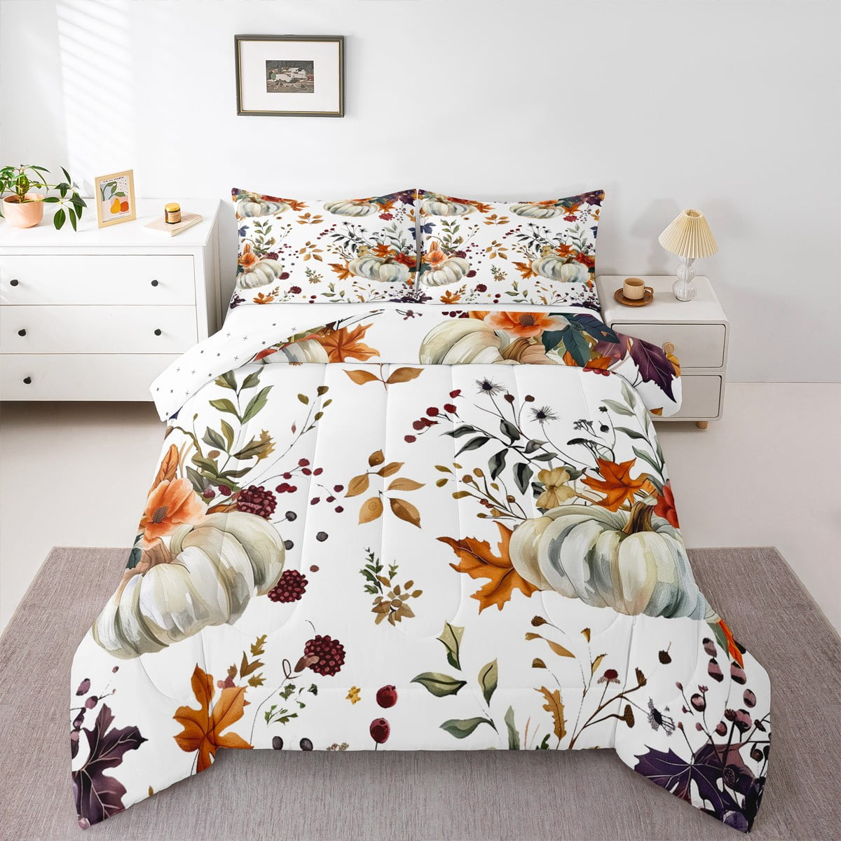 Feelyou Harvest Festival Queen Comforter Set, Pumpkin Print Bedding ...