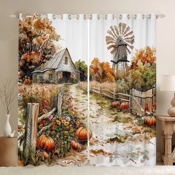 Manfei Harvest Pumpkin Blackout Curtains Set of 2 (52x84 Each), Rustic Farmhouse Window Curtains, Countryside Lodge Cabin Curtains and Drapes, Luxurious Room Decor