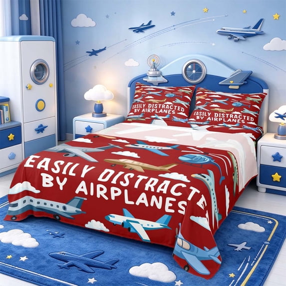 Manfei Helicopter Design Bed Sheets,Aircraft Theme Full Size Sheets,1 ...