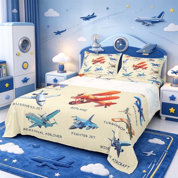 Manfei Helicopter Design Bed Sheets,Airplane Pattern Full Size Sheets,1 ...