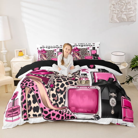Manfei Hello Gorgeous Glam Bedding, Pink Perfume Beauty Duvet Cover ...