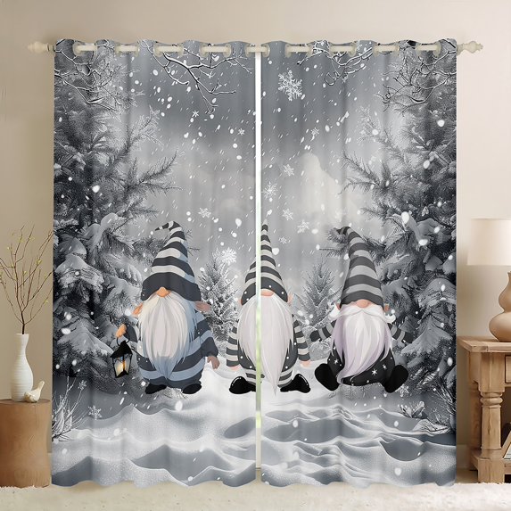 Manfei Hello Winter Curtains Pack of 2 (42x84 Each),Lovely Cartoon Gnome Curtains Blackout,White Silver Bedroom Curtains For Kids,Super Cozy Room Decor