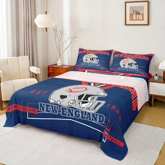 Manfei Helmet City Bed Sheets Twin,Rugby Sports Bedding Twin Size,New England Sheet Set Twin,Breathable Room Decorative,3-Piece