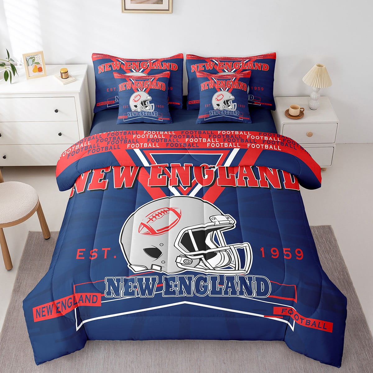 Manfei Helmet City Bedding Sets King Size,Rugby Sports Comforter Sets