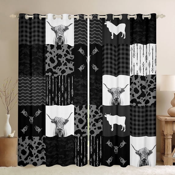 Manfei Highland Cattle Curtains Pack of 2 (38x54), Rustic Farmhouse Curtains for Living Room, Animal Black Out Curtains, Window Curtains Bedroom Decor