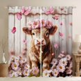 thumbnail image 1 of Manfei Highland Cattle Kids Curtains Pack of 2 (42x84 Each), Pink Blossoms Flower Curtains Blackout, Rustic Farmhouse Bedroom Curtains, Curtains and Drapes Decor, 1 of 6