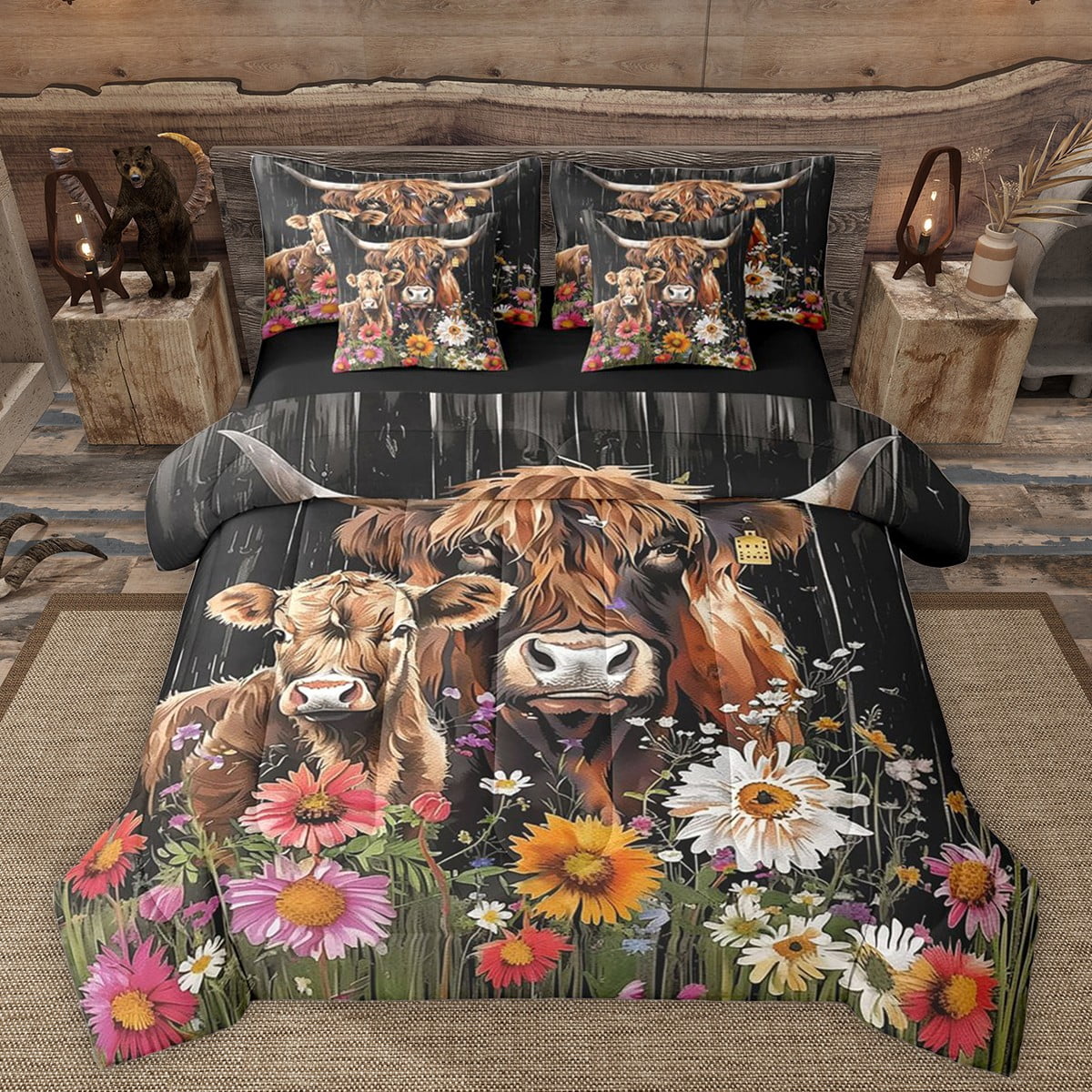 Manfei Highland Cow Bedding Comforter Set 7pcs for Teens Adults,Chic ...