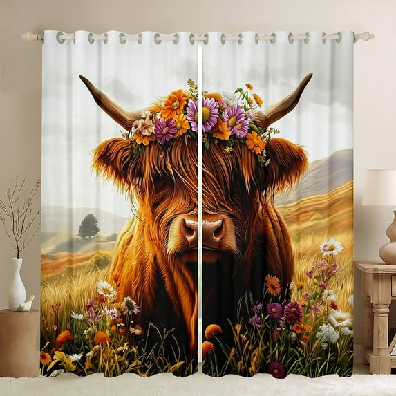 Manfei Highland Cow Black Out Curtains, Farm Animal Curtains Pack of 2 (42x63 Each), Rustic Farmhouse Bedroom Curtains, Luxury Bedroom Decor