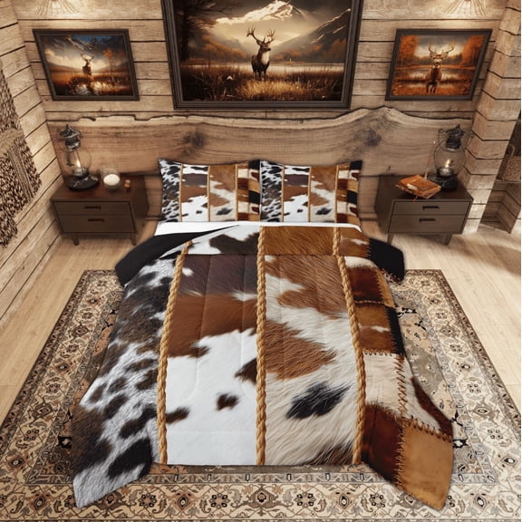 Feelyou Highland Cow Print Bedding Comforter Set, Farmhouse Animal Twin Comforter Sets, Modern Rustic Fashion Bedding Set, Microfiber Room Decoration, 2pcs