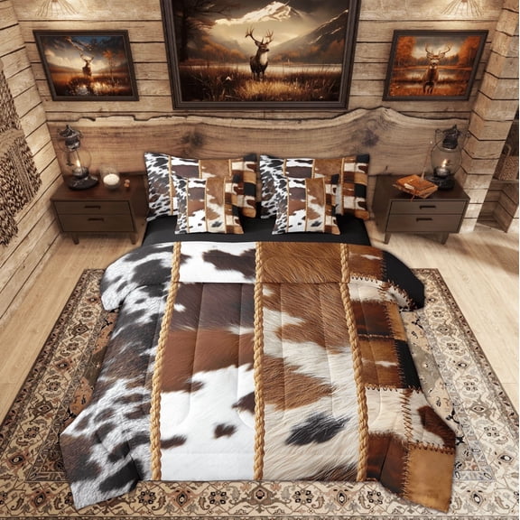 Feelyou Highland Cow Print Twin Bedding Sets 7-Piece, Farmhouse Animal Bedding Comforter Set, Modern Rustic Fashion Sheet Sets, Microfiber Room Decoration