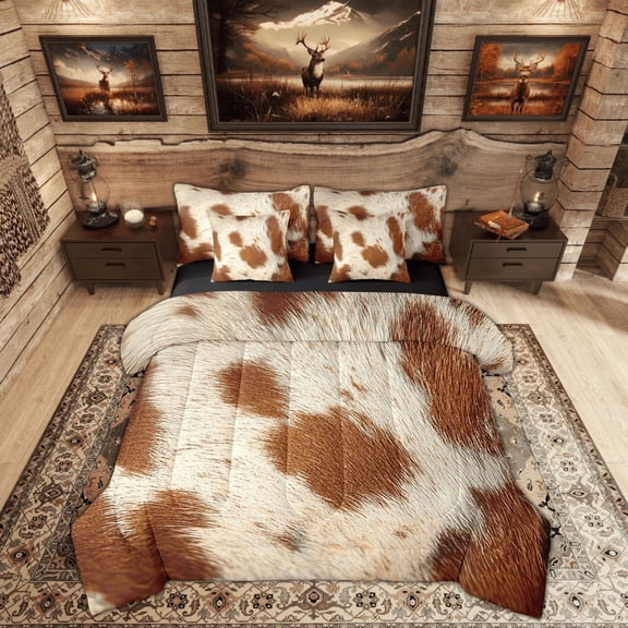 Feelyou Highland Cow Print Twin Bedding Sets 7-Piece, Western Fashion Bedding Comforter Set, Teens Adult Sheet Sets, Ultra Soft Bedroom Decorative