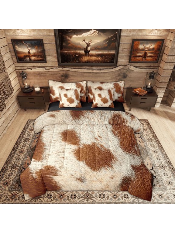 Highland Cow Print Twin Bedding Sets 7-Piece, Western Fashion Bedding Comforter Set, Teens Adult Sheet Sets, Ultra Soft Bedroom Decorative