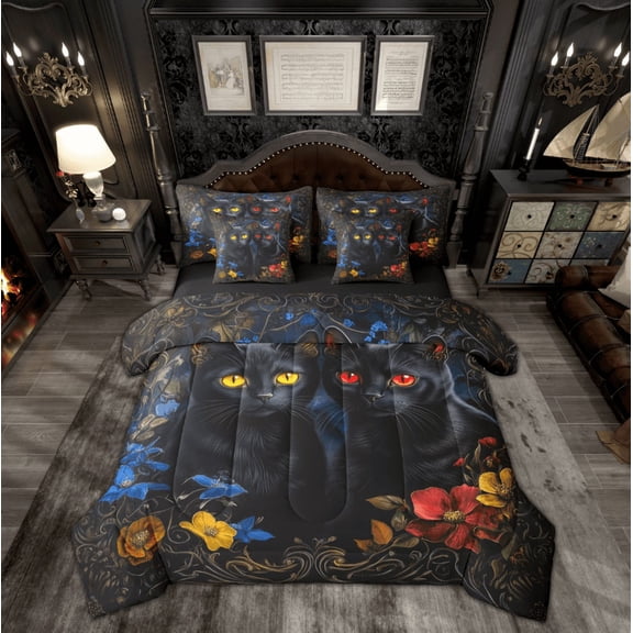 Manfei Hippie Animal Cat Twin Bedding Sets 7-Piece, Rustic Mandala Flower Bedding Comforter Set, Teens Boys Girls Kids Reversible Sheet Sets, Ultra Soft Home Decor