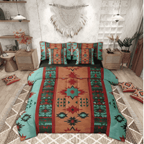 Manfei Hippie Aztec Bedding Sets Twin Size, Teal Brown Bed in a Bag Twin size, Bohomian Western Reversible Comforter Sets with Sheets, Super Cozy Bedroom Decor, 7 Pieces