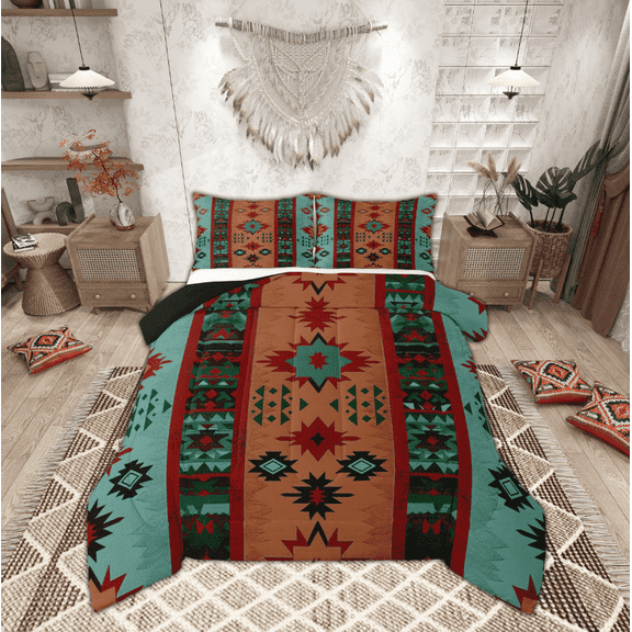 Manfei Hippie Aztec Bedding Twin Comforter Set, Teal Brown Down Comforter, Bohomian Western Reversible Duvet Insert, Super Cozy Bedroom Decor, 2 Pieces