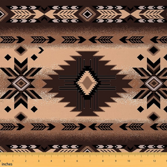 Manfei Hippie Aztec Fabric by the Yard (3 Yards), Brown Aesthetic Decorative Fabric by the Yard, Geometric Rhombus Triangle DIY Fabric