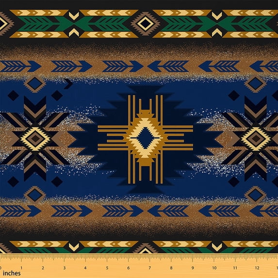 Manfei Hippie Aztec Fabric by the Yard (3 Yards), Navy Brown Aesthetic Decorative Fabric by the Yard, Geometric Rhombus Triangle DIY Fabric