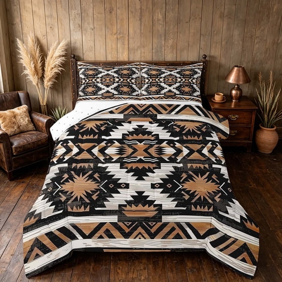 Manfei Hippie Aztec Geometric Queen Comforter Set, Southwestern Comforter Sets Queen, Brown, Black and White, Reversible 3 Pieces, 1 Comforter and 2 Pillowcases