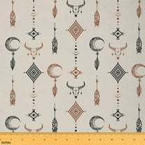 Manfei Hippie Aztec Sewing & Crafting Fabric (1 Yard), Boho Cattle Skull Home Decor Fabric by the Yard, Bohemian Dream Catcher Fabric by the Yard, Luxury Living Room Decoration