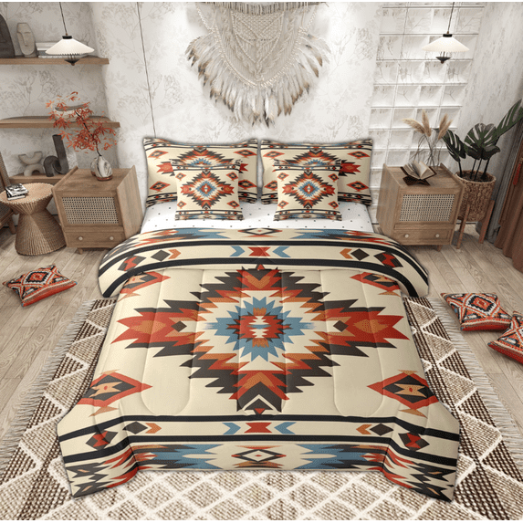 Manfei Hippie Aztec Teens Bedding Comforter Set 7pcs, Western Bohemian Abstract King Bedding Sets, Tribal Hippie Style Reversible Bed Sheets, Super Cozy Room Decor