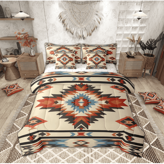 Manfei Hippie Aztec Teens Bedding Comforter Set 7pcs, Western Bohemian Abstract Queen Bedding Sets, Tribal Hippie Style Reversible Queen Sheet Sets, Super Cozy Room Decor