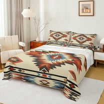 Manfei Hippie Aztec Teens Twin Sheet Sets, Western Bohemian Abstract Twin Fitted Sheet, Tribal Hippie Style Flat Sheet, Super Cozy Room Decor, 3 Pieces