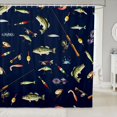 thumbnail image 1 of Manfei Hippie Bass Fish Shower Curtain 72Wx84L, Rustic Fishing Bathroom Shower Curtain, Navy Blue, 1 of 5